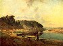 Картина Саврасова: Пейзаж с рекой и рыбаком
